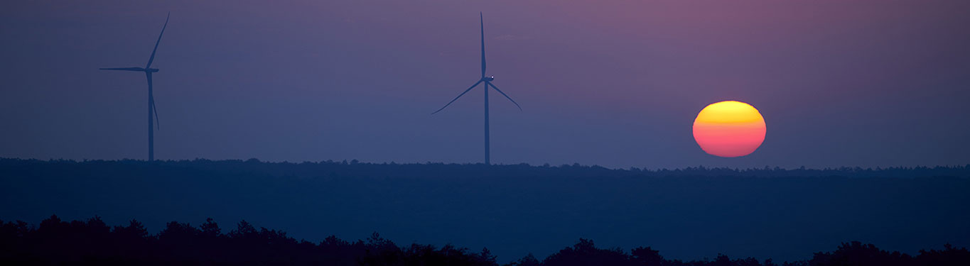 Parc éolien levé de soleil